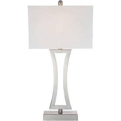 360 Lighting Roxie Modern Table Lamps 31" Tall Set Of 2 Brushed Nickel Metal Off White Fabric Rectangular Shade For Bedroom Living Room Bedside Office 5 360 Lighting Roxie Modern Table Lamps 31" Tall Set Of 2 Brushed Nickel Metal Off White Fabric Rectangular Shade For Bedroom Living Room Bedside Office - Image 5