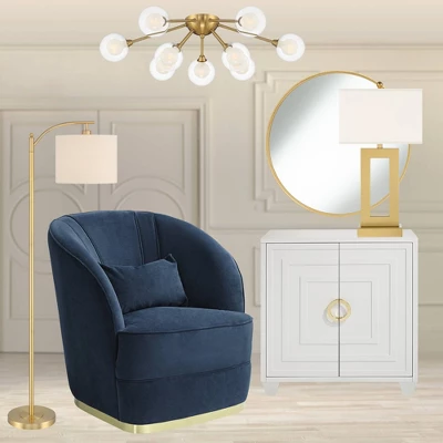 360 Lighting Modern Downbridge Floor Lamp 61 1/2" Tall Warm Gold Metal Off-White Linen Drum Shade For Living Room Reading Bedroom 8 360 Lighting Modern Downbridge Floor Lamp 61 1/2" Tall Warm Gold Metal Off-White Linen Drum Shade For Living Room Reading Bedroom - Image 8