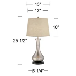 360 Lighting Simon Modern Table Lamps 25 1/2" High Set Of 2 Brushed Nickel With USB Charging Port Burlap Fabric Drum Shade For Bedroom Bedside Desk -360 Lighting Outlet Store GUEST 716a9fb0 f34f 4e7f 9ea0 886f4a8f35f5