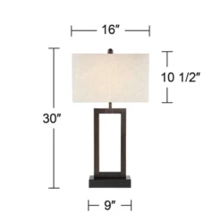 360 Lighting Todd Modern Table Lamp 30" Tall Bronze Rectangular With USB And AC Power Outlet In Base Oatmeal Fabric Shade For Living Room Office House -360 Lighting Outlet Store GUEST 7428ba3e 3945 46e9 95d1 1a8b4edccb51