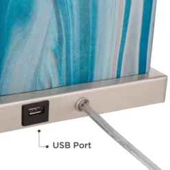 360 Lighting Connie Modern Table Lamps 25" High Set Of 2 Blue Faux Marble With USB Charging Ports LED White Shade For Bedroom Living Room House Desk -360 Lighting Outlet Store GUEST 744a14ec facf 446e bda5 584e0666f163