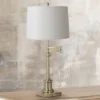 360 Lighting Traditional Swing Arm Desk Table Lamp Adjustable Height 36" Tall Antique Brass White Hardback Drum Shade Living Room Bedroom
