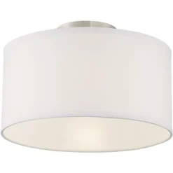 360 Lighting Adams Modern Ceiling Light Semi Flush Mount Fixtures 14" Wide Set Of 2 Brushed Nickel White Fabric Drum For Bedroom Kitchen Living Room -360 Lighting Outlet Store GUEST 78005bf2 6da1 4f78 8f5f 5faea685cdee