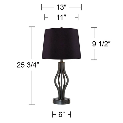 360 Lighting Heather Modern Industrial Table Lamps 25 3/4" High Set Of 2 Dark Iron With USB Charging Port Black Faux Silk Drum Shade For Bedroom Desk 5 360 Lighting Heather Modern Industrial Table Lamps 25 3/4" High Set Of 2 Dark Iron With USB Charging Port Black Faux Silk Drum Shade For Bedroom Desk - Image 5