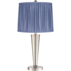 360 Lighting Geoff Modern Table Lamps Set Of 2 26" High Brushed Nickel With USB Charging Port Blue Shirred Shade For Bedroom Living Room House Desk -360 Lighting Outlet Store GUEST 7a660058 4126 466f 988a 4cd7cd8064e9