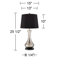 360 Lighting Simon Modern Table Lamps 25 1/2" High Set Of 2 Brushed Nickel With USB Charging Port Black Faux Silk Drum Shade For Bedroom Office Desk -360 Lighting Outlet Store GUEST 80e8e710 d188 40dc b9f1 d7abb8f47d93