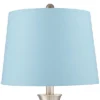 360 Lighting Simon Modern Table Lamps 25 1/2" High Set Of 2 Brushed Nickel With USB Charging Port Blue Hardback Drum Shade For Bedroom Nightstand Desk