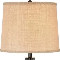360 Lighting Heather Modern Industrial Table Lamps 25 3/4" High Set Of 2 Dark Iron With USB Charging Port Burlap Drum Shade For Bedroom House Desk -360 Lighting Outlet Store GUEST 81893180 47ea 4e67 bba8 ecefb0f63172