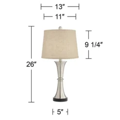 360 Lighting Seymore Modern Table Lamps 26" High Set Of 2 With USB Port Silver LED Touch On Off Burlap Linen Drum Shade For Bedroom Living Room Desk -360 Lighting Outlet Store GUEST 818c680c 0e14 4a12 87cd 828e10085396