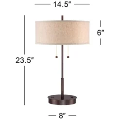 360 Lighting Modern Accent Table Lamp With USB And AC Power Outlet 23 1/2" High Bronze Fabric Drum Shade For Bedroom Living Room House Desk Bedside -360 Lighting Outlet Store GUEST 829b3c00 520e 44ee 9e33 b6c313870aae