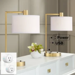 360 Lighting Colby Gold USB Desk Lamps Set Of 2 With Smart Socket