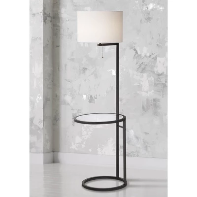 360 Lighting Modern Floor Lamp With Table Glass 62" Tall Black White Fabric Drum Shade For Living Room Reading Bedroom Office 1 360 Lighting Modern Floor Lamp With Table Glass 62" Tall Black White Fabric Drum Shade For Living Room Reading Bedroom Office