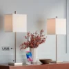 360 Lighting Franco Modern Table Lamps 26 1/2" High Set Of 2 Brushed Nickel With USB Charging Ports White Square Shade For Bedroom Living Room Desk