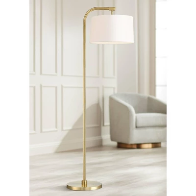 360 Lighting Modern Art Deco Arc Floor Lamp 64" Tall Warm Gold Metal White Fabric Drum Shade For Living Room Reading Family Bedroom Office House Home 1 360 Lighting Modern Art Deco Arc Floor Lamp 64" Tall Warm Gold Metal White Fabric Drum Shade For Living Room Reading Family Bedroom Office House Home