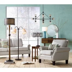 360 Lighting Modern Floor Lamp 56" Tall Dark Bronze Twin Arm Adjustable Gooseneck Neutral Cotton Drum Shade For Living Room Reading Bedroom -360 Lighting Outlet Store GUEST 8778746e a651 4f25 bf32 7ca27c5ef7ef