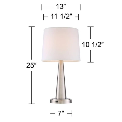 360 Lighting Karla Modern Table Lamps 25" High Set Of 2 Brushed Steel Column With USB Charging Port White Fabric Shade For Bedroom Living Room Desk 7 360 Lighting Karla Modern Table Lamps 25" High Set Of 2 Brushed Steel Column With USB Charging Port White Fabric Shade For Bedroom Living Room Desk - Image 7