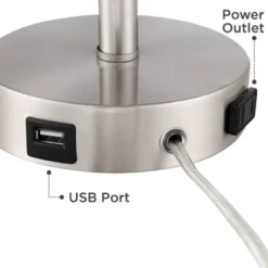 360 Lighting Trotter Modern Table Lamps 23 3/4" High Set Of 2 Brushed Nickel With USB And AC Power Outlet In Base White Fabric Cylinder For Home Desk -360 Lighting Outlet Store GUEST 8a0d0e0b 0681 4998 9793 509a270f3726