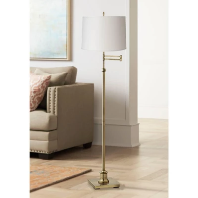 360 Lighting Swing Arm Floor Lamp 70" Tall Antique Brass White Mica Paper Drum Shade For Living Room Reading Bedroom 1 360 Lighting Swing Arm Floor Lamp 70" Tall Antique Brass White Mica Paper Drum Shade For Living Room Reading Bedroom