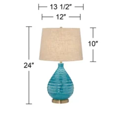 360 Lighting Modern Table Lamps 24" High Set Of 2 Coastal Ceramic Sky Blue Glaze Linen Fabric Drum Shade For Living Room Family Bedroom -360 Lighting Outlet Store GUEST 8d0a8dc9 2007 42f0 9dc4 b17c03c9ff23
