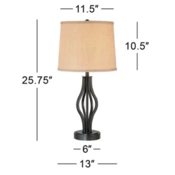 360 Lighting Heather Modern Industrial Table Lamps 25 3/4" High Set Of 2 Dark Iron With USB Charging Port Burlap Drum Shade For Bedroom House Desk -360 Lighting Outlet Store GUEST 90295958 e3a6 46dd b76a 8c2ca4090a27