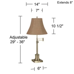 360 Lighting Traditional Swing Arm Desk Table Lamp Adjustable Height 36" Tall Antique Brass Natural Burlap Bell Shade Living Room Bedroom -360 Lighting Outlet Store GUEST 94d13730 96f6 4463 859d e498cb4b8230