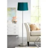 360 Lighting Abba Modern Floor Lamp Standing 66" Tall Brushed Nickel Silver Metal Satin Teal Blue Drum Shade For Living Room Bedroom Office House Home