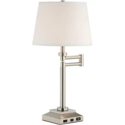 360 Lighting Camber Modern Desk Table Lamp 29" Tall Brushed Steel With USB And AC Power Outlet In Base Swing Arm Linen Shade For Bedroom Living Room -360 Lighting Outlet Store GUEST 9aaaee7a 86be 4aff b573 fe5d3e65423a
