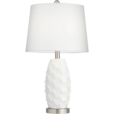 360 Lighting LED Modern Coastal Accent Table Lamps 24 1/2" High Set Of 2 Scalloped White Ceramic Drum Shade For Bedroom Living Room Bedside Nightstand 7 360 Lighting LED Modern Coastal Accent Table Lamps 24 1/2" High Set Of 2 Scalloped White Ceramic Drum Shade For Bedroom Living Room Bedside Nightstand - Image 7
