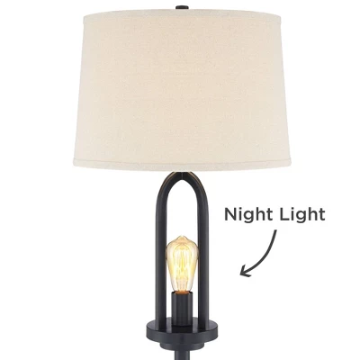 360 Lighting Marcel Rustic Farmhouse Floor Lamp 64" Tall Black Metal With LED Nightlight Natural Linen Drum Shade For Living Room Bedroom Office House 2 360 Lighting Marcel Rustic Farmhouse Floor Lamp 64" Tall Black Metal With LED Nightlight Natural Linen Drum Shade For Living Room Bedroom Office House - Image 2