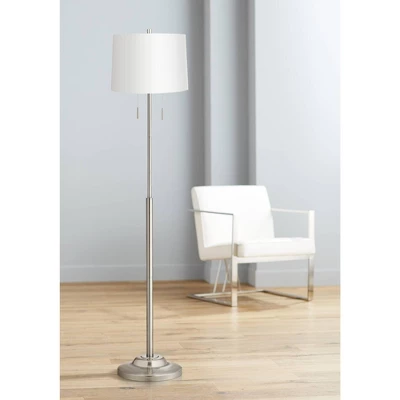 360 Lighting Modern Floor Lamp 66" Tall Brushed Nickel Satin White Hardback Drum Shade For Living Room Reading Bedroom Office 1 360 Lighting Modern Floor Lamp 66" Tall Brushed Nickel Satin White Hardback Drum Shade For Living Room Reading Bedroom Office
