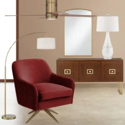 360 Lighting Cora Modern Arc Floor Lamp Standing 72" Tall Brass Metal White Linen Drum Shade Decor For Living Room Reading Bedroom Office House Home -360 Lighting Outlet Store GUEST 9ec85431 f9ee 46be b87d 617279ba7834