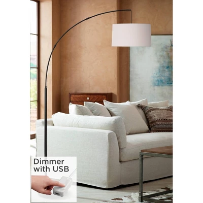 360 Lighting Modern Arc Floor Lamp With USB Charging Port 72" Tall Black White Linen Drum Shade For Living Room Reading House Home 1 360 Lighting Modern Arc Floor Lamp With USB Charging Port 72" Tall Black White Linen Drum Shade For Living Room Reading House Home
