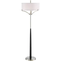 360 Lighting Modern Floor Lamp 62" Tall Black And Brushed Steel Column White Linen Drum Shade For Living Room Reading Bedroom Office -360 Lighting Outlet Store GUEST 9f5f8e14 18a8 459c 836f 30bd93ab3986