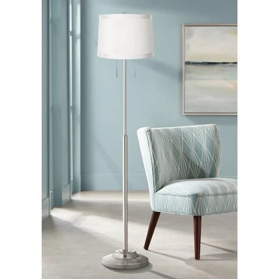 360 Lighting Abba Modern Floor Lamp Standing 66" Tall Brushed Nickel Silver White Fabric Tapered Drum Shade For Living Room Bedroom Office House Home 1 360 Lighting Abba Modern Floor Lamp Standing 66" Tall Brushed Nickel Silver White Fabric Tapered Drum Shade For Living Room Bedroom Office House Home