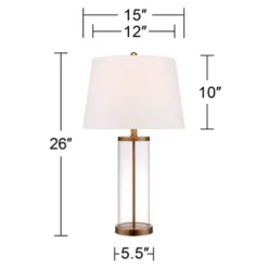 360 Lighting 26" High Cylinder Country Cottage Table Lamps Set Of 2 Fillable Clear Gold Finish Glass Metal White Shade Living Room Bedroom Bedside -360 Lighting Outlet Store GUEST a36b9c52 0c4c 440f b89a d4a910362dd0