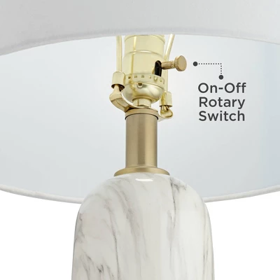 360 Lighting Maceao Modern Table Lamps 28" Tall Set Of 2 White Faux Marble Tapered Drum Shade For Bedroom Living Room Bedside Nightstand Office House 4 360 Lighting Maceao Modern Table Lamps 28" Tall Set Of 2 White Faux Marble Tapered Drum Shade For Bedroom Living Room Bedside Nightstand Office House - Image 4