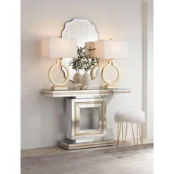 360 Lighting Modern Table Lamps 28 1/2" Tall Set Of 2 With USB Charging Port Brushed Gold Open Ring White Shade For Bedroom Living Room House Bedside -360 Lighting Outlet Store GUEST b41600b8 897e 4d0a b3de e1f7b986bda5