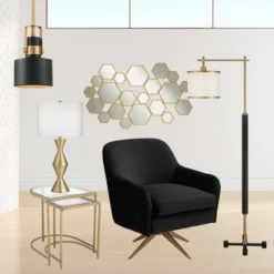 360 Lighting Elka Modern Mid Century Table Lamp 28" Tall Brass Geometric Metal White Drum Shade For Bedroom Living Room Bedside Nightstand Office Home -360 Lighting Outlet Store GUEST b4fc2450 35ac 41d8 8ec8 ab274cc2be21