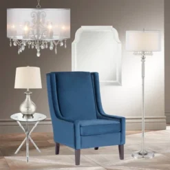 360 Lighting Albert Modern Table Lamp 24 3/4" High Mercury Glass Gourd Oatmeal Drum Shade For Bedroom Living Room Bedside Nightstand Office Kids House -360 Lighting Outlet Store GUEST b7467a5d 559e 4697 8375 20fd1f9f1e1b