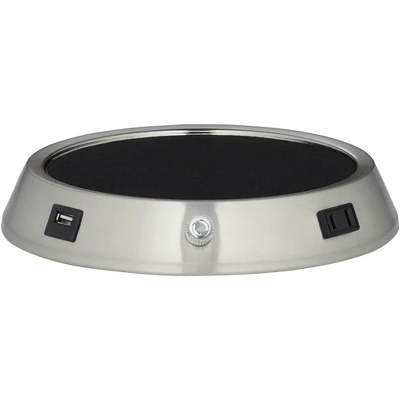 360 Lighting Reiner Modern Accent Table Lamp 23" High Blue Green Glass Nickel With USB And AC Power Outlet In Base Off White Drum Shade For Home Desk 2 360 Lighting Reiner Modern Accent Table Lamp 23" High Blue Green Glass Nickel With USB And AC Power Outlet In Base Off White Drum Shade For Home Desk - Image 2