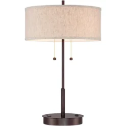 360 Lighting Modern Accent Table Lamp With USB And AC Power Outlet 23 1/2" High Bronze Fabric Drum Shade For Bedroom Living Room House Desk Bedside -360 Lighting Outlet Store GUEST c1e2ee85 24e7 4a2c 84a4 de1275ca7557