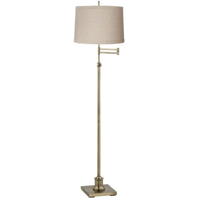 360 Lighting Swing Arm Floor Lamp 70" Tall Antique Brass Natural Linen Fabric Drum Shade For Living Room Reading Bedroom Office 1 360 Lighting Swing Arm Floor Lamp 70" Tall Antique Brass Natural Linen Fabric Drum Shade For Living Room Reading Bedroom Office