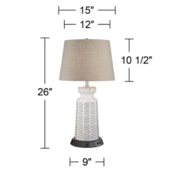 360 Lighting Helene Country Cottage Table Lamp 26" High Cream White Ceramic With Dimmable USB Workstation Base Tan Drum Linen For Living Room Desk -360 Lighting Outlet Store GUEST c8870944 48a0 4b59 974e 936cd968e8fb