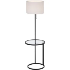 360 Lighting Modern Floor Lamps 62" Tall Set Of 2 With Glass Tray Table Black Metal White Fabric Drum Shades Decor Living Room Reading -360 Lighting Outlet Store GUEST c96ed57a 5145 4d59 ac80 9a188d263273