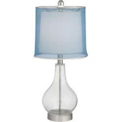 360 Lighting Modern Accent Table Lamps 21.75" High Set Of 2 With USB Charging Port Clear Glass Blue Drum Shade For Living Room Desk Bedroom Office -360 Lighting Outlet Store GUEST cb1207c2 1de8 43b8 ae37 7ca50bd3ada8