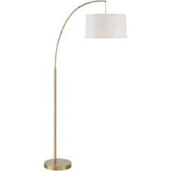 360 Lighting Modern Arc Floor Lamp With USB Charging Port 72" Tall Brass White Linen Drum Shade For Living Room Reading House Home -360 Lighting Outlet Store GUEST cb413bec 3a8e 40d5 be92 1f87a1d10e9b