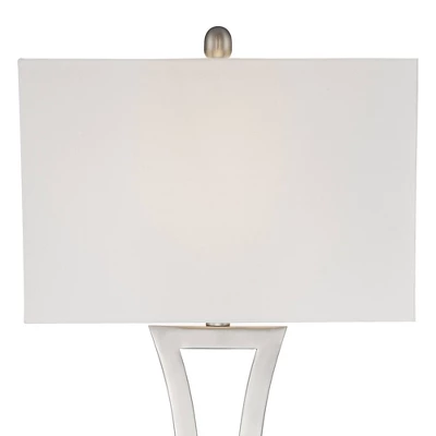 360 Lighting Roxie Modern Table Lamps 31" Tall Set Of 2 Brushed Nickel Metal Off White Fabric Rectangular Shade For Bedroom Living Room Bedside Office 3 360 Lighting Roxie Modern Table Lamps 31" Tall Set Of 2 Brushed Nickel Metal Off White Fabric Rectangular Shade For Bedroom Living Room Bedside Office - Image 3