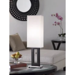 360 Lighting Floating Rectangle Modern Table Lamp 30" Tall Black Metal Open Frame White Fabric Box Shade For Bedroom Living Room Bedside Nightstand -360 Lighting Outlet Store GUEST cba23614 a153 450b 8727 52b72230fe59