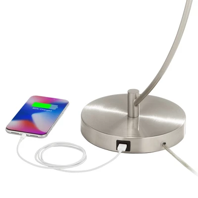 360 Lighting Modern Table Lamps Set Of 2 With USB Charging Port 26" High Metal Arc White Drum Shade For Living Room Bedroom Bedside Office 3 360 Lighting Modern Table Lamps Set Of 2 With USB Charging Port 26" High Metal Arc White Drum Shade For Living Room Bedroom Bedside Office - Image 3