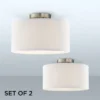360 Lighting Adams Modern Ceiling Light Semi Flush Mount Fixtures 14" Wide Set Of 2 Brushed Nickel White Fabric Drum For Bedroom Kitchen Living Room